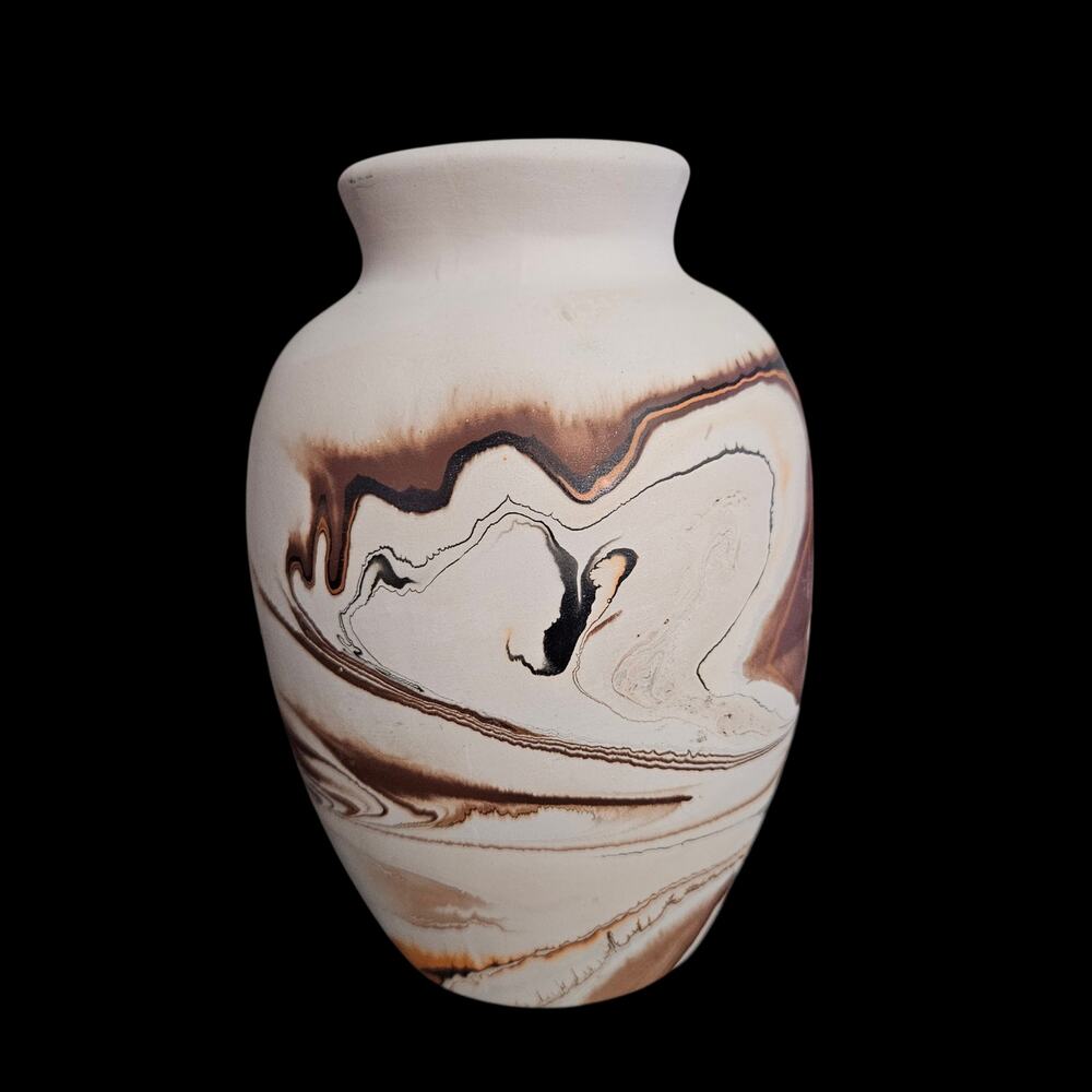 Nemadji Pottery Vase Handmade USA Swirl Clay Art Vase Earth Tones